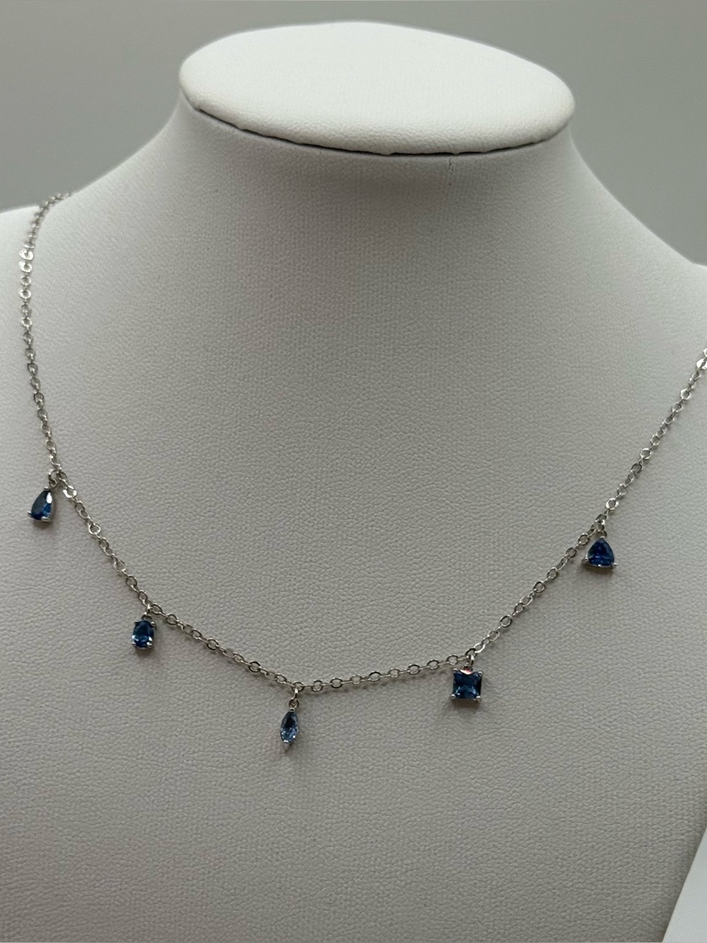 Bomb party lab created blue stone silver tone necklace